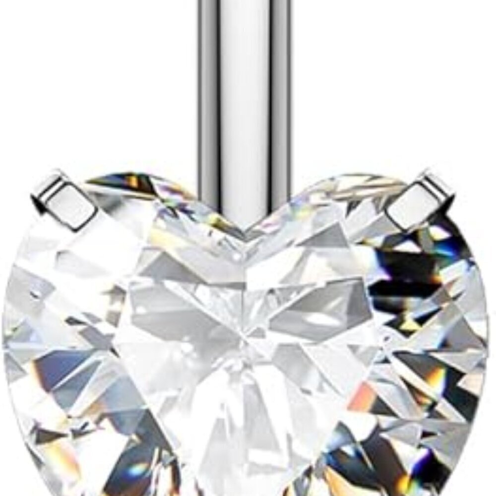 Titanium Belly Button Rings Heart Dangling CZ Body Piercing Jewelry 14G